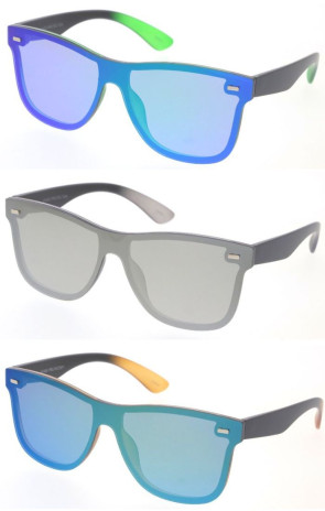 Futuristic Rimless Mirrored Lens Square Horn Rimmed Shield Wholesale Sunglasses