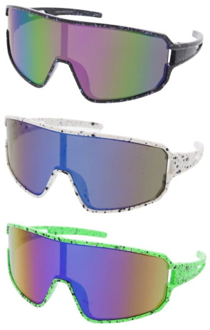 Matte Mirrored Color Splatter Oversized Shield Wholesale Sunglasses