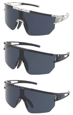 Semi Rimless Speckled Pattern Neutral Lens Sporty Futuristic Shield Wholesale Sunglasses