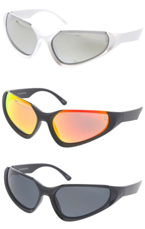 Sleek Futuristic Semi Rimless Sporty Round Cat Eye Wholesale Sunglasses