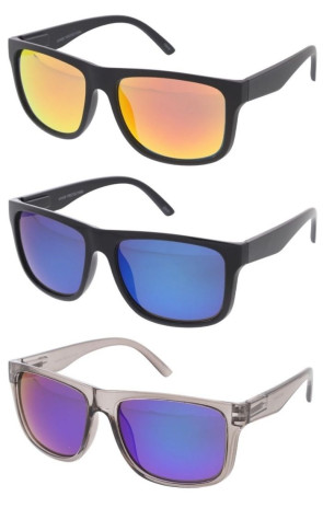 Everyday Active Lifestyle Sleek Mirrored Lens Square Horn Rimmed Sporty Wholesale Sunglasses