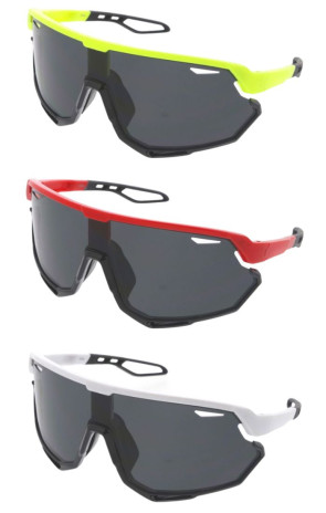 Futuristic Cut Out Neutral Lens Sporty Shield Wholesale Sunglasses