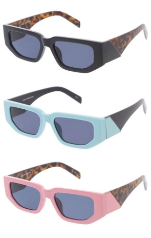 Two Tone Arms Plastic Frame Tapered Chunky Arms Neutral Lens Square Pentagon Geometric Wholesale Sunglasses