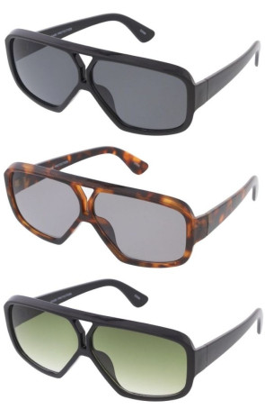 Sleek Slim Plastic Frame Neutral Lens Crossbar Square Aviator Wholesale Sunglasses