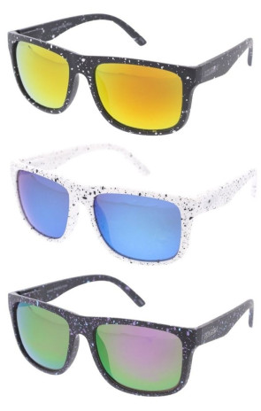 KUSH Speckled Paint Splatter Pattern Everyday Active Lifestyle Sleek Mirrored Lens Square Horn Rimmed Sporty Wholesale Sunglasses