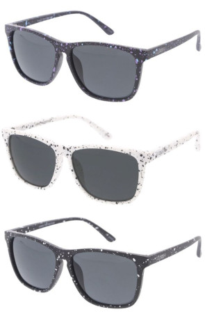 KUSH Speckled Paint Splatter Pattern Classic Everyday Active Lifestyle Slim Smoke Lens Square Horn Rimmed Wholesale Sunglasses