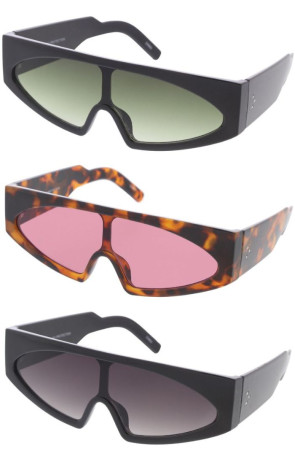 Plastic Frame Tapered Arm Square Flat Top Shield Wholesale Sunglasses