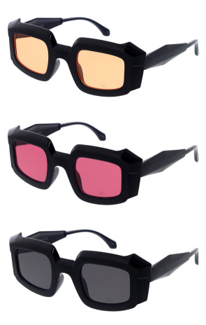 Horned Thick Rimmed Tapered Arm Square Wholesale Sunglasses