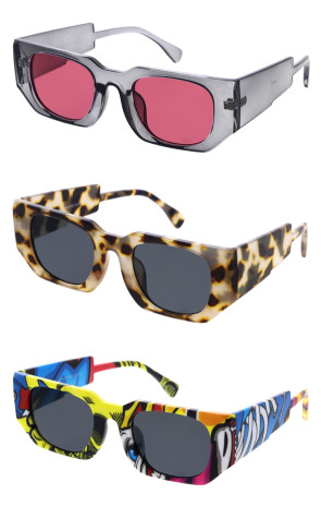 Half Chunky Tapered Arm Thick Rimmed Geometric Frame Square Wholesale Sunglasses