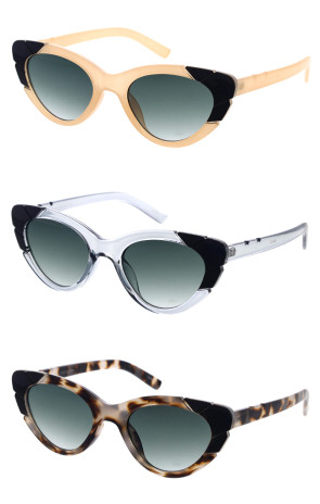 Chic Chipped Arm Black Winged Tip Cat Eye Wholesale Sunglasses