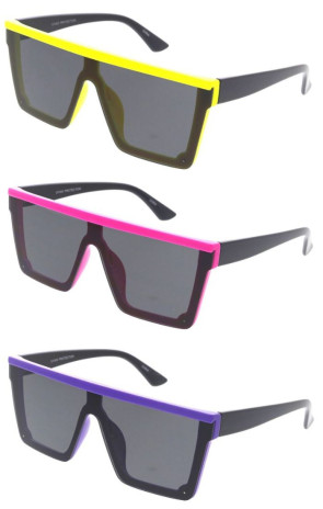 Neon Pop Flat Top Shield Wholesale Sunglasses