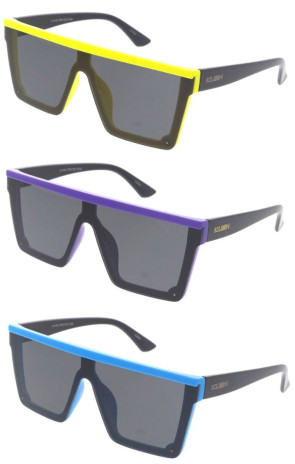 KUSH Neon Pop Flat Top Shield Wholesale Sunglasses
