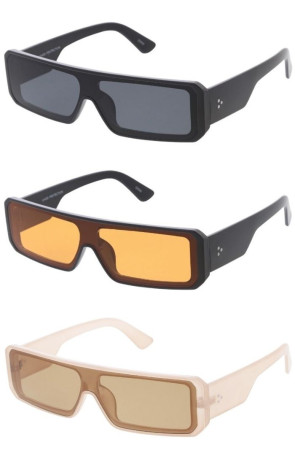 Sleek Chunky Tapered Arm Metal Rivets Rectangular Square Shield Wholesale Sunglasses