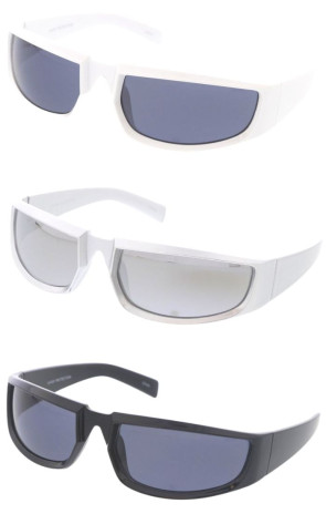 Sporty Trim Wraparound Style Rectangle Wholesale Sunglasses