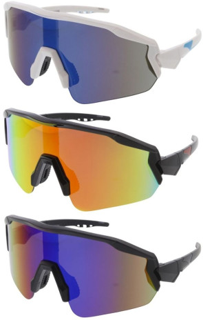 Large Semi-Rimless Mirrored Lens Sporty Wraparound Shield Wholesale Sunglasses
