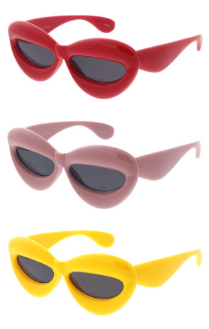 Silly Exaggerated Goofy Shiny Thick Rimmed Narrow Lens Cat Eye Wholesale Sunglasses