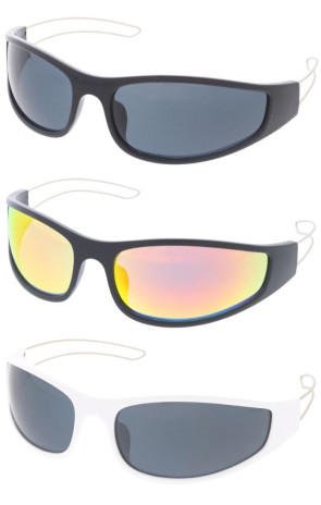 Sleek Active Lifestyle Hingeless Metal Wire Arm Wraparound Sporty Wholesale Sunglasses