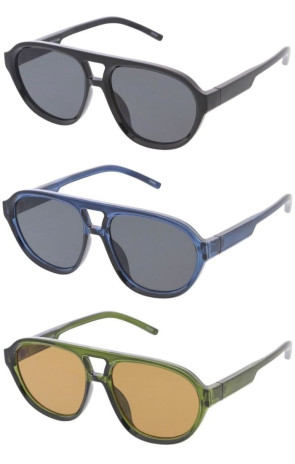 Sleek Plastic Thick Frame Tapered Arms Crossbar Aviator Wholesale Sunglasses