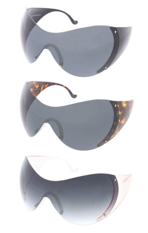 Oversized Hingeless Star Metal Temple Detail Rivet Wraparound Shield Wholesale Sunglasses