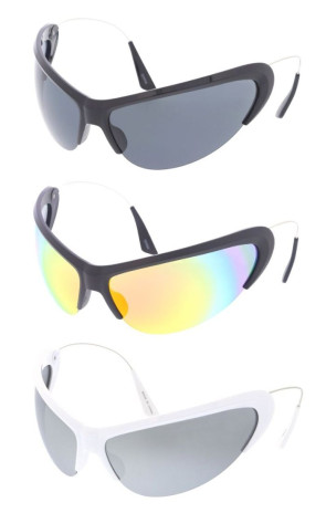 Hingeless Wire Arm Semi Rimless Oversized Wraparound Sporty Wholesale Sunglasses