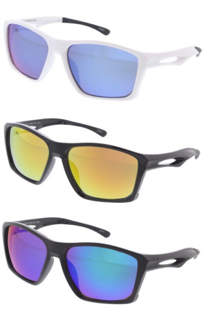 Active Lifestyle Plastic Frame Cutout Arm Mirrored Lens Square Sporty Wholesale Sunglasses