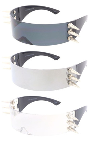 Futuristic Cyberpunk Spiky Fun Neutral Lens Spike Detail Wraparound Visor Shield Novelty Wholesale Sunglasses