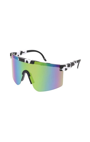 Sporty Semi-Rimless Cow Spot Pattern Mirrored Lens Shield Wholesale Sunglasses