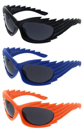 Hot Flames Spiky Jagged Oversized Wraparound Sporty Wholesale Sunglasses