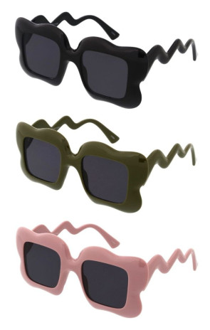 Silly Exaggerated Zig Zag Arm Squiggly Square Novelty Wholesale Sunglasses
