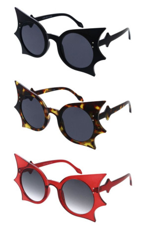 Oversized Spiky Arm Shape Round Lens Bat Wing Novelty Wholesale Sunglasses
