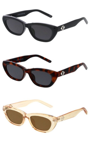 Sleek Frame Temple Metal Accent Slim Tapered Arms Cat Eye Wholesale Sunglasses