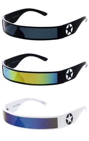 Futuristic Cyberpunk Star Temple Detail Slim Monoblock Novelty Wraparound Shield Wholesale Sunglasses