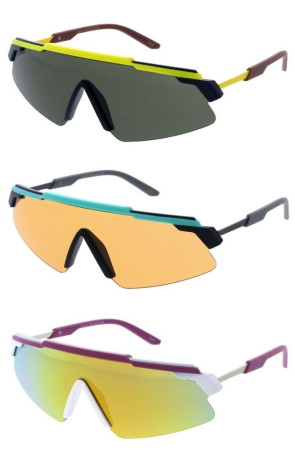 Futuristic Neon Slim Arm Semi Rimless Sporty Shield Wholesale Sunglasses