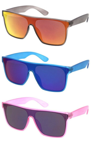 Active Translucent Frame Mirrored Lens Sporty Shield Wholesale Sunglasses