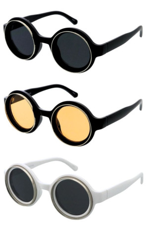 Steampunk Style Small Raised Metal Rimmed Round Wholesale Sunglasses