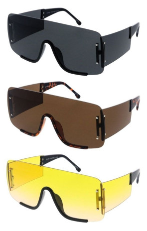 Oversized Semi Rimless Chunky Side Panel Arm Monolens Shield Wholesale Sunglasses