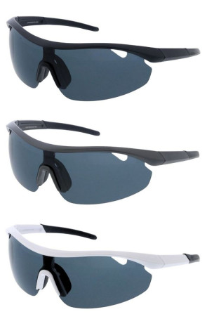 Semi Rimless Wraparound Cutout Neutral Lens Shield Sporty Wholesale Sunglasses