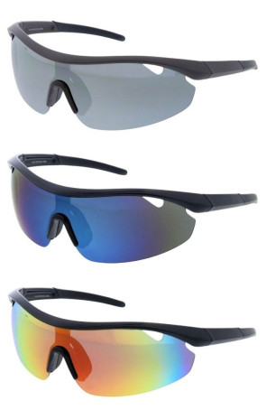 Semi Rimless Wraparound Cutout Mirrored Lens Shield Sporty Wholesale Sunglasses
