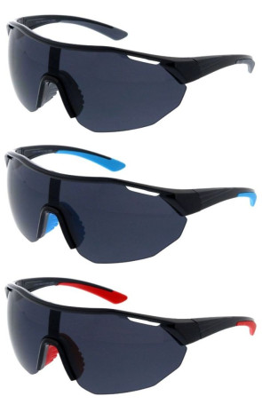 Large Semi Rimless Cutout Neutral Lens Two Tone Arm Active Sporty Wraparound Shield Wholesale Sunglasses
