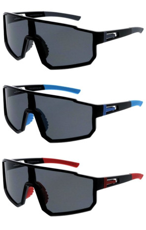 Cutout Arm Accent Neutral Lens Two Tone Arm Geometric Active Sporty Shield Wholesale Sunglasses