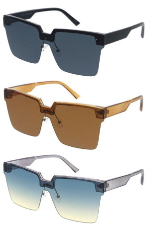 Large Semi Rimless Horn Rimmed Square Shield Wholesale Sunglasses