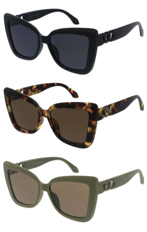 Chic Oversized Chain Temple Accent Butterfly Square Cat Eye Wholesale Sunglasses