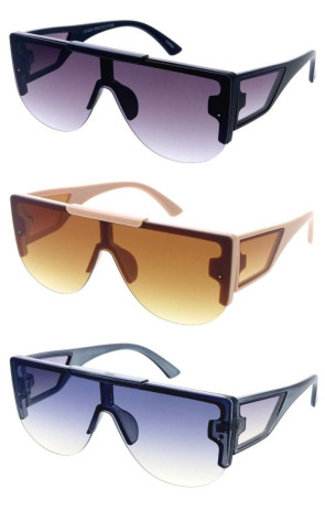 Oversized Semi Rimless Gradient Lens Chunky Side Panel Arm Aviator Shield Wholesale Sunglasses