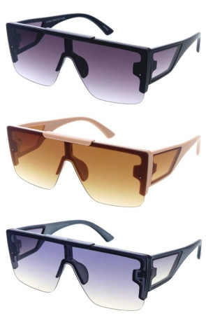 Oversized Semi Rimless Gradient Lens Chunky Side Panel Arm Square Aviator Shield Wholesale Sunglasses