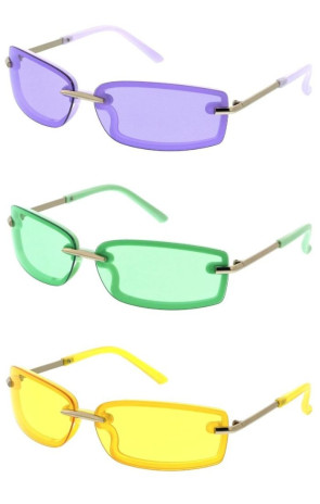 Neon Color Pop Sleek Slim Rimless Back Frame Curved Sporty Wholesale Sunglasses