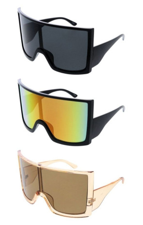 Super Oversized Flat Top Curved Square Shield Wholesale Sunglasses
