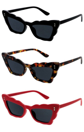Chic Slim Wavy Cloud Frame Double Metal Temple Accent Cat Eye Wholesale Sunglasses