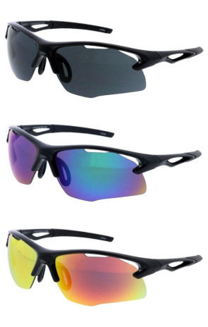 Sleek Semi Rimless Wraparound Cutout Mirrored Lens Active Lifestyle Sporty Wholesale Sunglasses