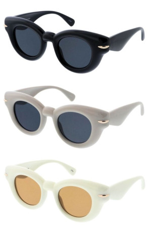 Retro Gold Color Accented Chunky Round Wholesale Sunglasses