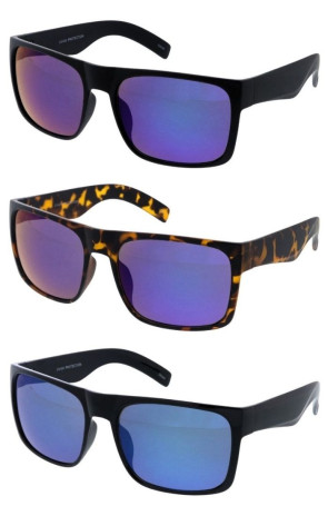 Classic Old School Mirrored Lens Chunky Arm Square Wholesale Sunglasses